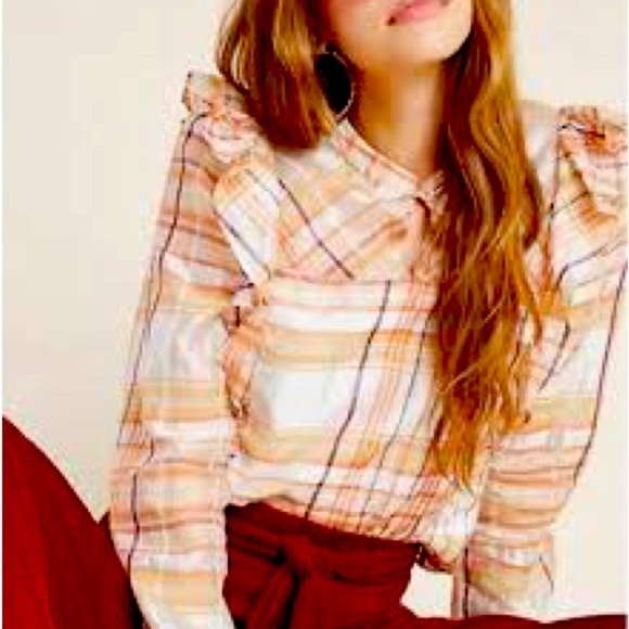 Anthropologie Tops - Anthropologie Current Air Polly Ruffled Peasant Blouse size Large, Like New!!!
